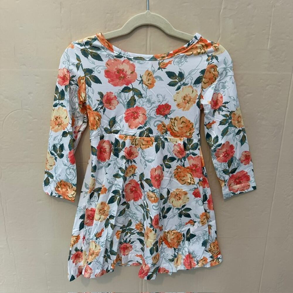 Toddler Girls 3T (M) Okie & Lou Peach Floral Long Sleeve Dress - Picture 5 of 11